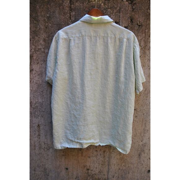 Neiman Marcus Exclusive Pale Green 100% Linen Short Sleeve Button-Up Shirt Large - Picture 3 of 4